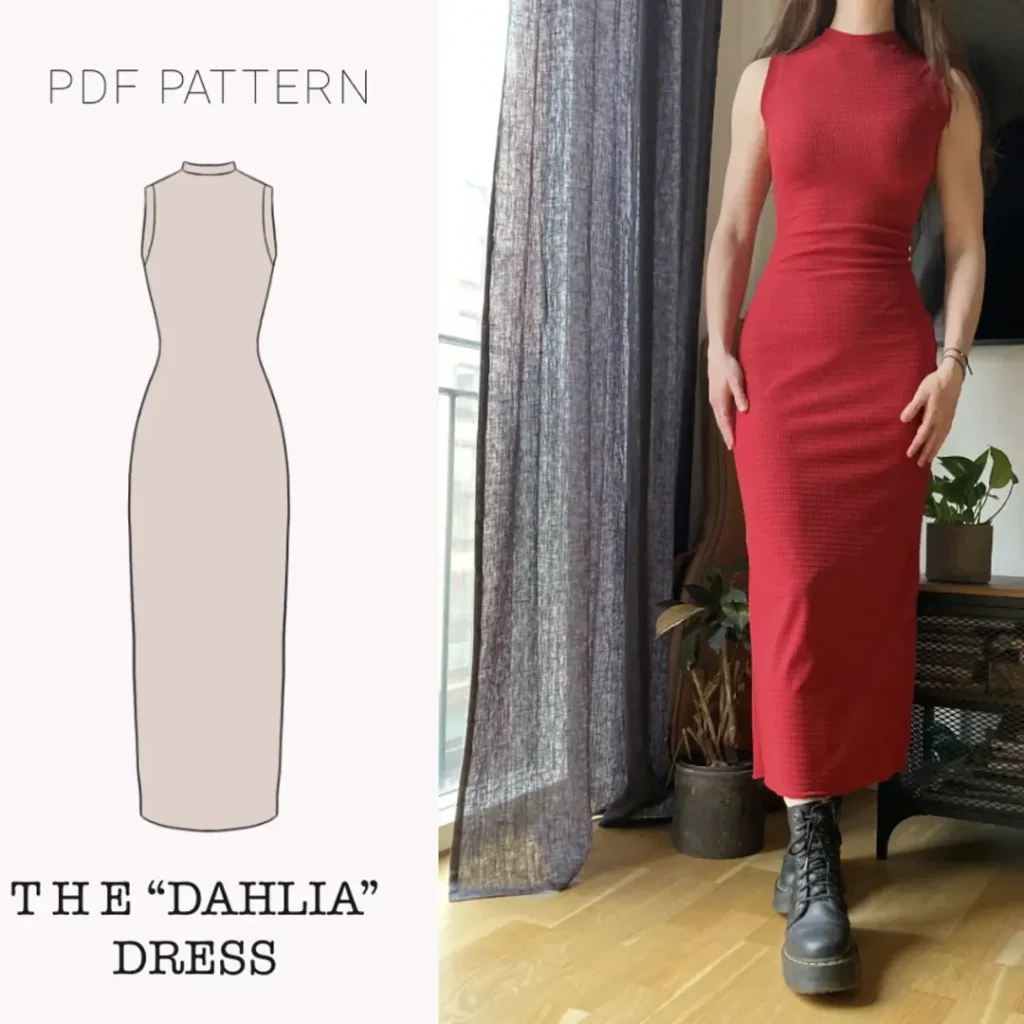 The "Dahlia" Dress | Stretchy sleeveless bodycon dress PDF pattern | pdf printable sewing pattern